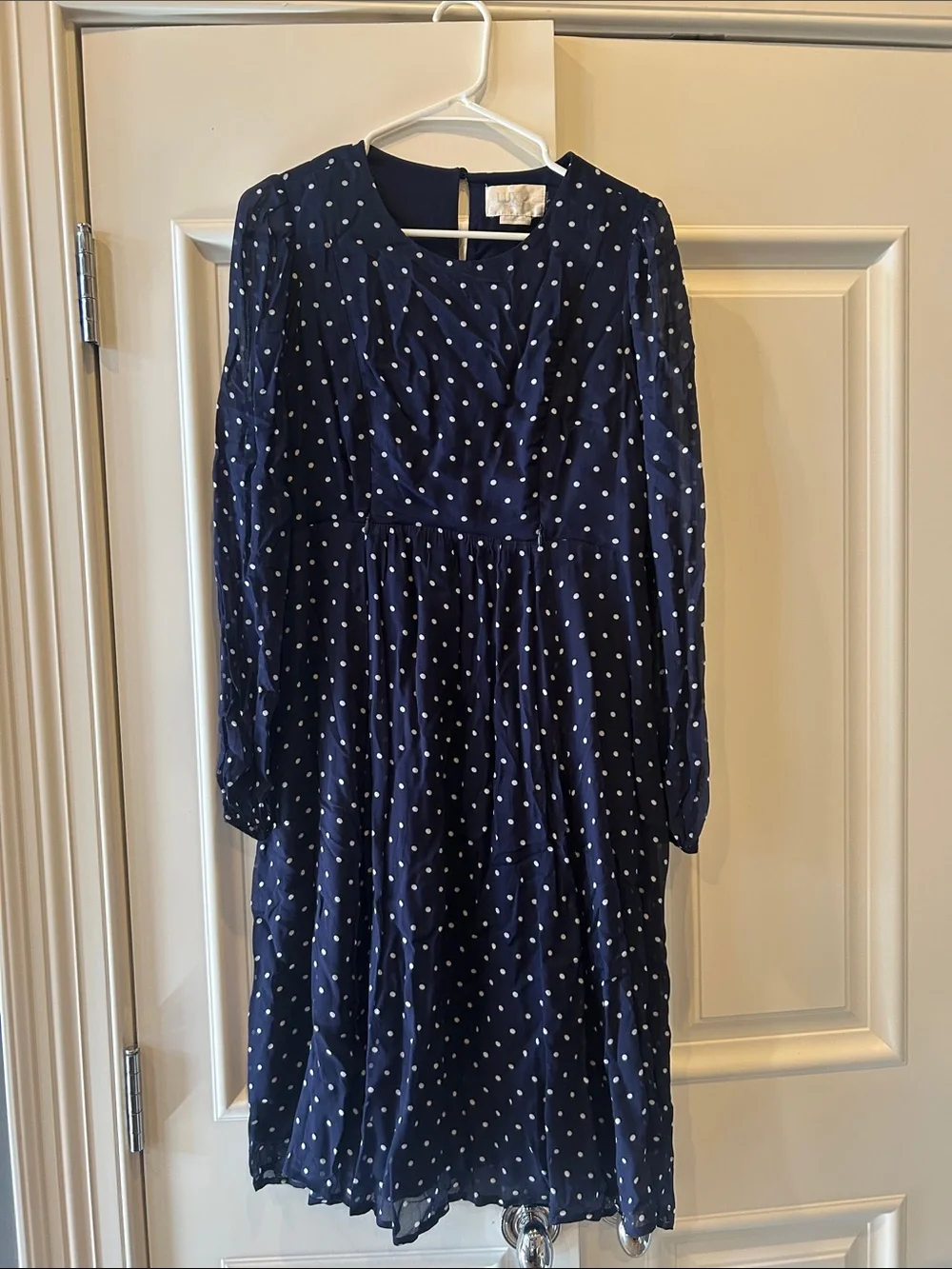 Seraphine Luxe Maternity and Nursing Navy Polka Dot Long Sleeve Midi Dress - Picture 2 of 4